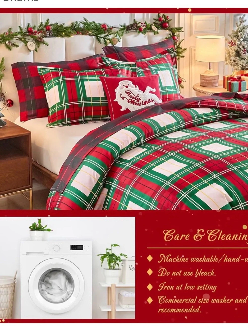 Christmas Plaid Duvet Cover and Pillow Sham.  TWIN